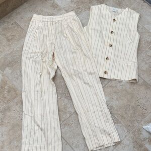 Loulou Studio ivory pinstripe vest and pant set